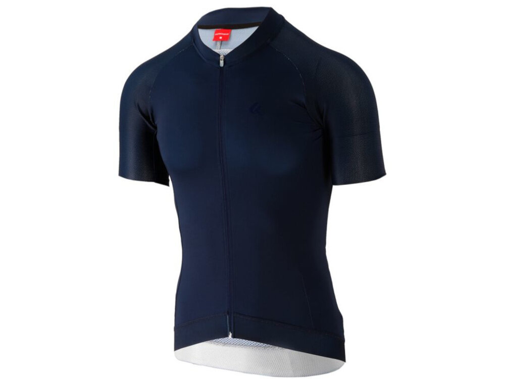 Koszulka rowerowa KROSS Pro Light (rozmiar S) Niebieski koszulka na białym tle widoczna od przodu pod skosem w rozmiarze S wykonana z połączenia poliestru i elastanu odporność na rozciąganie i przetarcia wspiera swobodę ruchów stabilny kształt