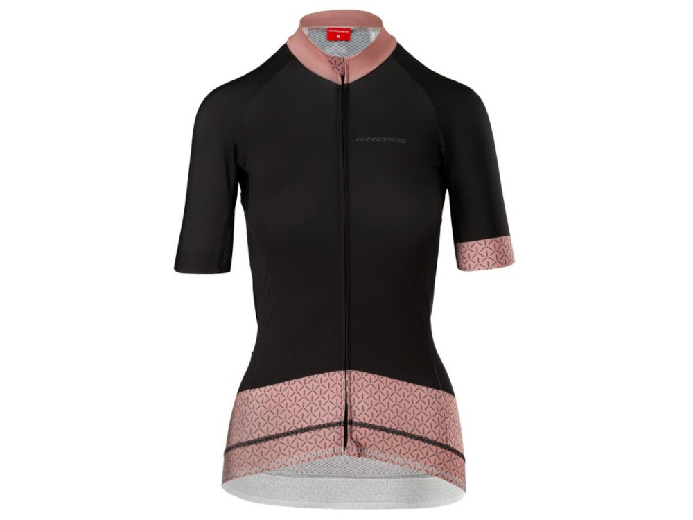 Koszulka rowerowa KROSS Flow Lady 2.0 rozmiar XS Czarno-różowy koszulka na białym tle widoczna od przodu komfort funkcjonalność praktyczne rozwiązania na trening i dłuższą wyprawę