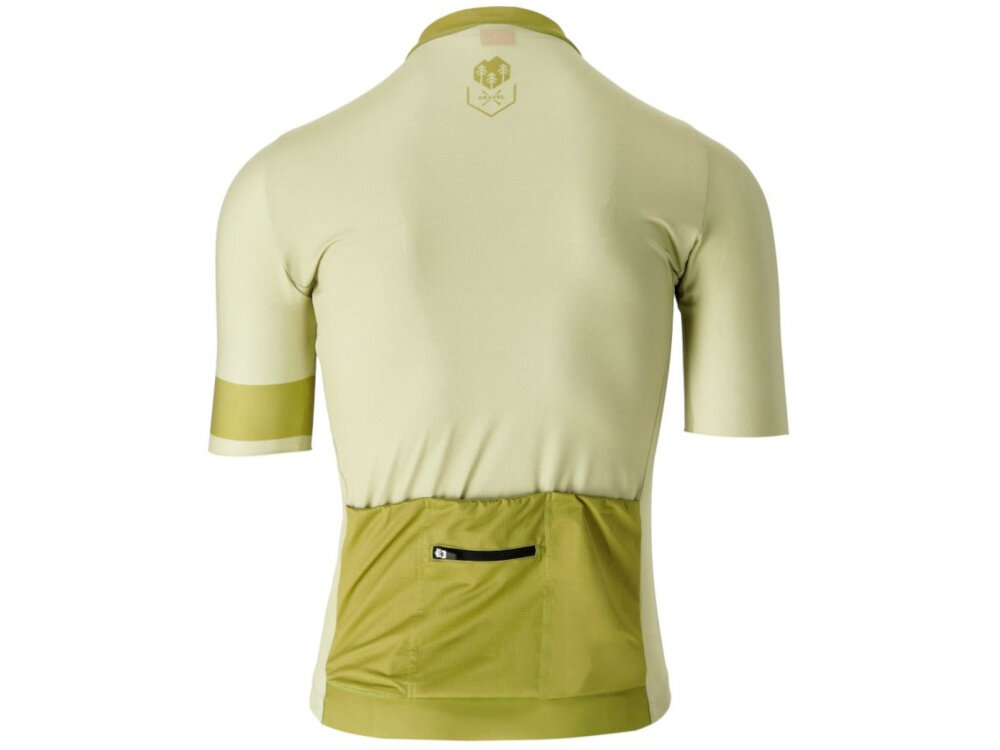 Koszulka rowerowa KROSS Gravel Vojago JRS (rozmiar M) Beżowy koszulka na białym tle widoczna od tyłu tył koszulki wykonano z ażurowej tkaniny bardzo szybkie odprowadzanie wilgoci wspiera cyrkulację powietrza pomaga utrzymać uczucie suchości wygoda swoboda ruchów