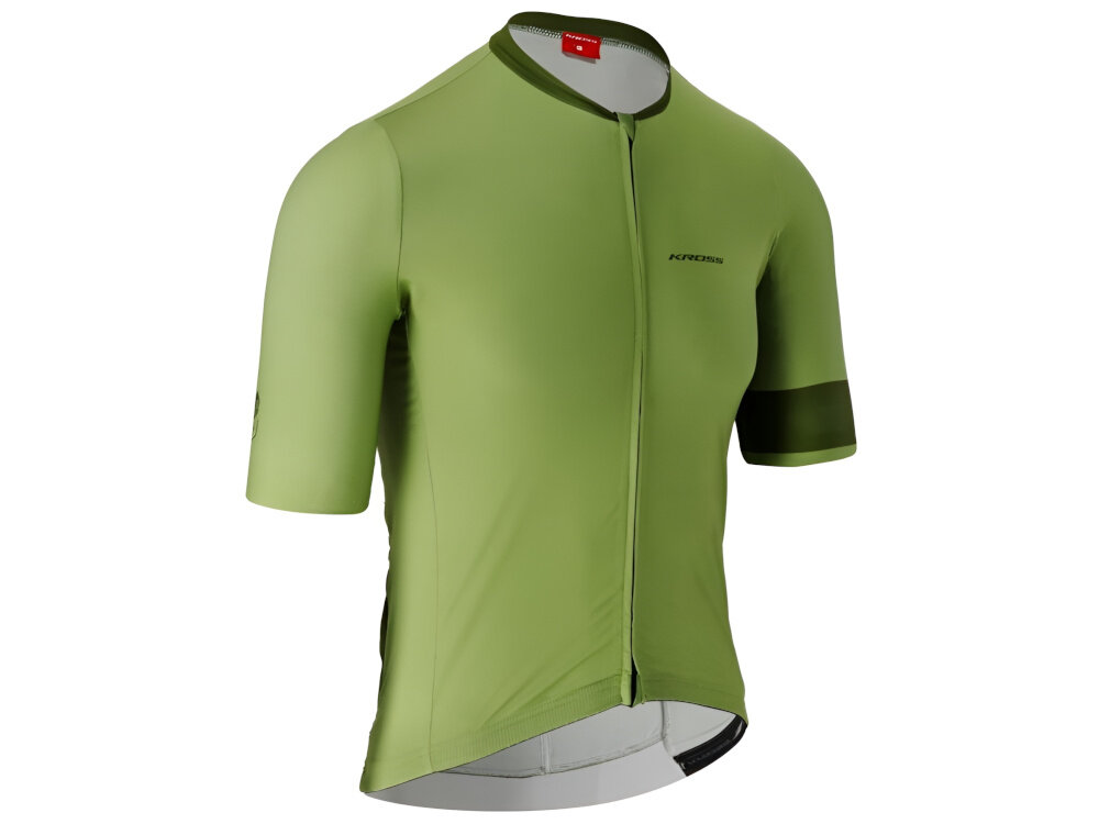 Koszulka rowerowa KROSS Gravel Vojago JRS (rozmiar M) Zielony koszulka na białym tle widoczna od przodu pod skosem w rozmiarze M dla osób o wzroście 166-172 cm obwodzie klatki 90-93 cm obwodzie talii 71-74 cm długość rękawa wynosi 34 cm stabilne ułożenie materiału