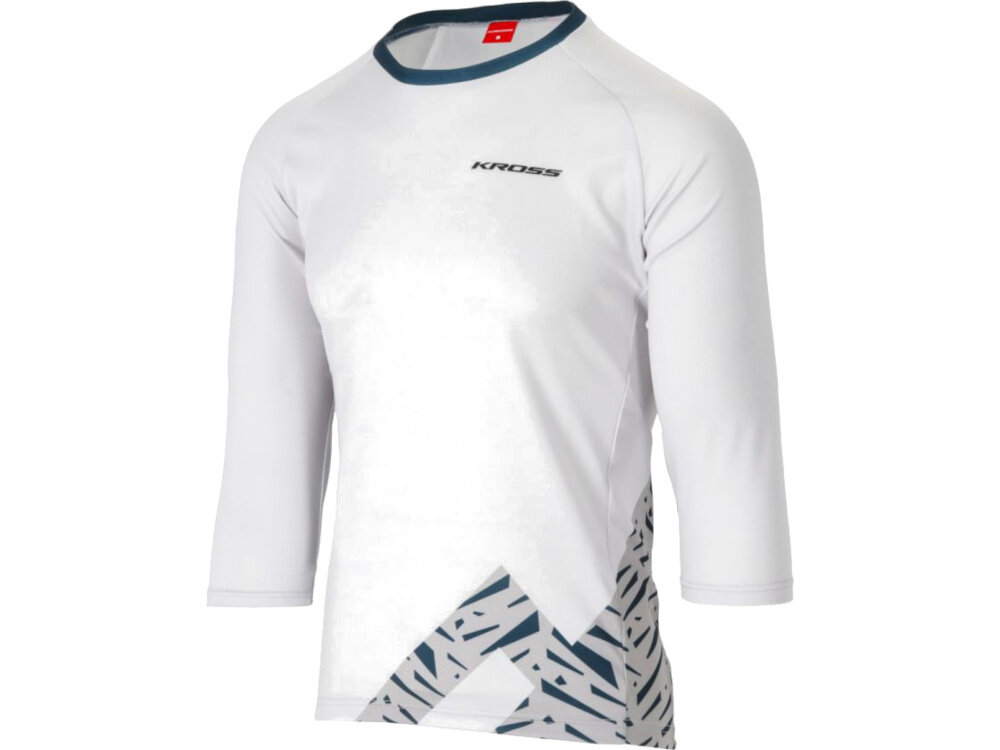 Koszulka rowerowa KROSS Foret rozmiar L Szary koszulka na białym tle widoczna od przodu pod skosem dla użytkowników rowerów MTB i Trail zakładanie przez głowę pełna swoboda ruchu w rozmiarze L dla użytkowników o wzroście 170–176 cm obwodzie klatki piersiowej 94–97 cm talii 75–78 cm biodrach 103–107 cm