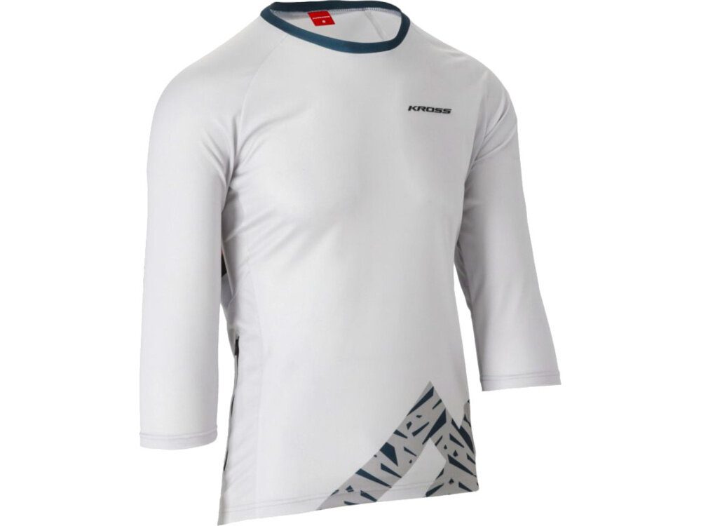 Koszulka rowerowa KROSS Foret rozmiar L Szary koszulka na białym tle widoczna od przodu pod skosem filtr UV o wysokim współczynniku ochrony +50 chroni skórę przed szkodliwym promieniowaniem słonecznym
