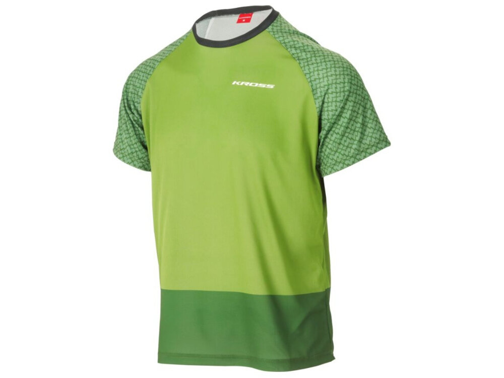 Koszulka rowerowa KROSS MTB Grundo rozmiar XXL Zielony koszulka na białym tle widoczna od przodu pod skosem panele wentylacyjne pod pachami wspomagają przepływ powietrza komfort minimalizuje ryzyko przegrzania