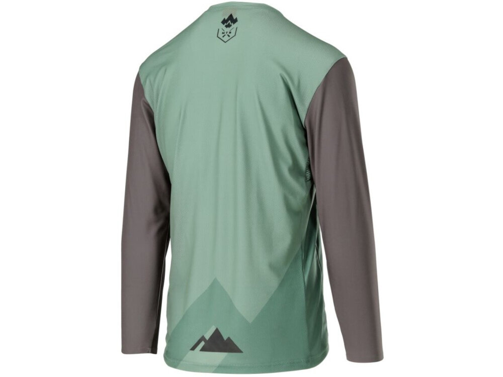 Koszulka rowerowa KROSS Veturo JRS rozmiar M Zielono-szary koszulka na białym tle widoczna od tyłu dyskretna kieszonka zapinana na wodoodporny suwak bezpieczne przechowywanie drobnych przedmiotów prowadnica ułatwia zasuwanie kieszeni szybki dostęp