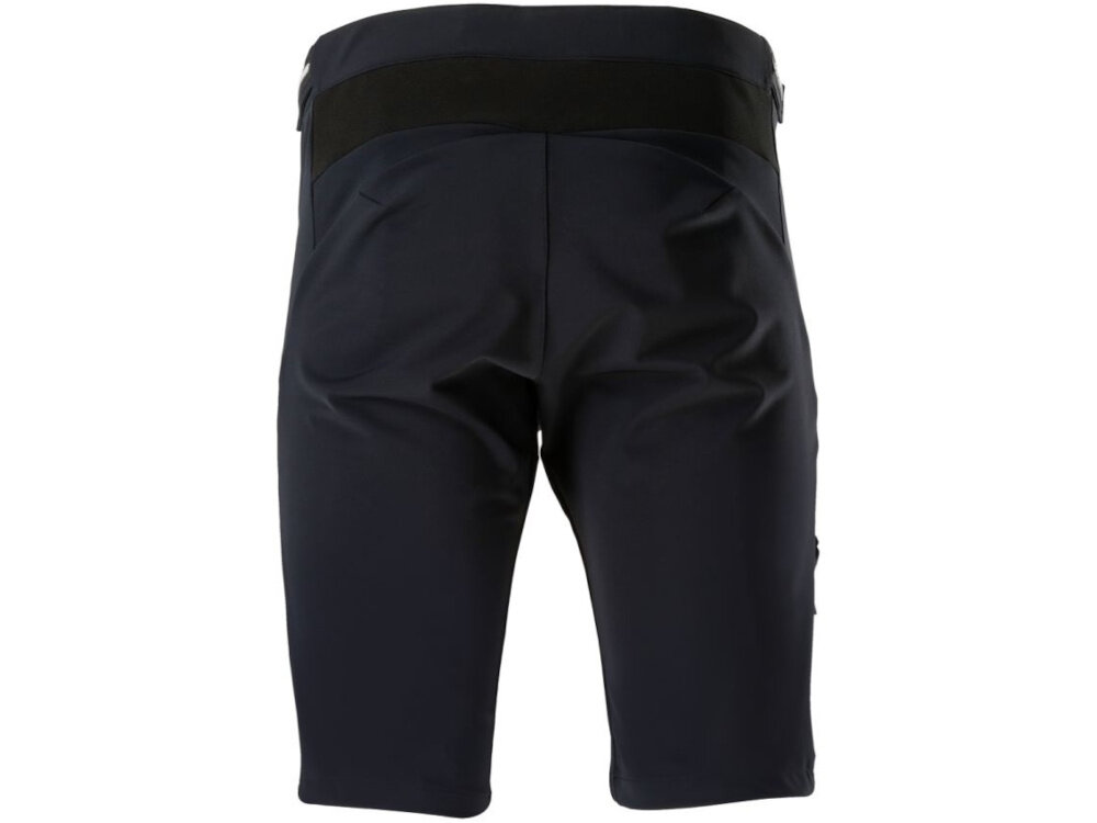 Spodenki rowerowe KROSS MTB Grundo (rozmiar L) Czarny spodenki na białym tle widoczne od tyłu ergonomiczny tylny panel dopasowuje się do sylwetki swoboda ruchów ciężar spodenek jest równomiernie rozłożony większa wygoda i kontrola nad ruchem