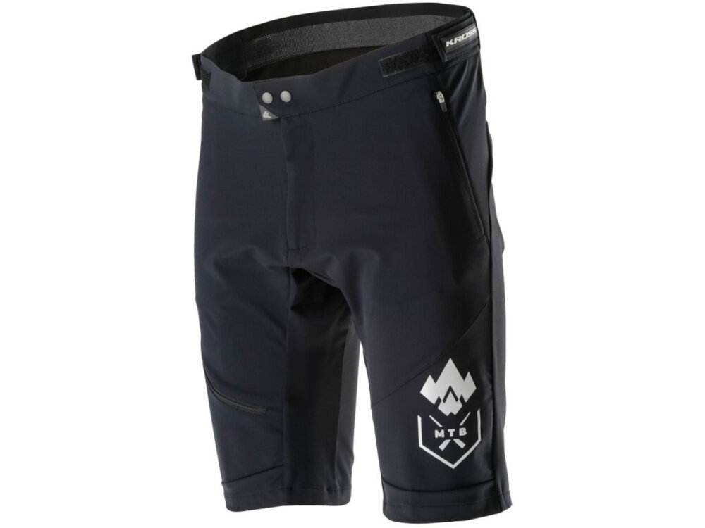 Spodenki rowerowe KROSS MTB Grundo (rozmiar XL) Czarny spodenki na białym tle widoczne od przodu pod skosem 