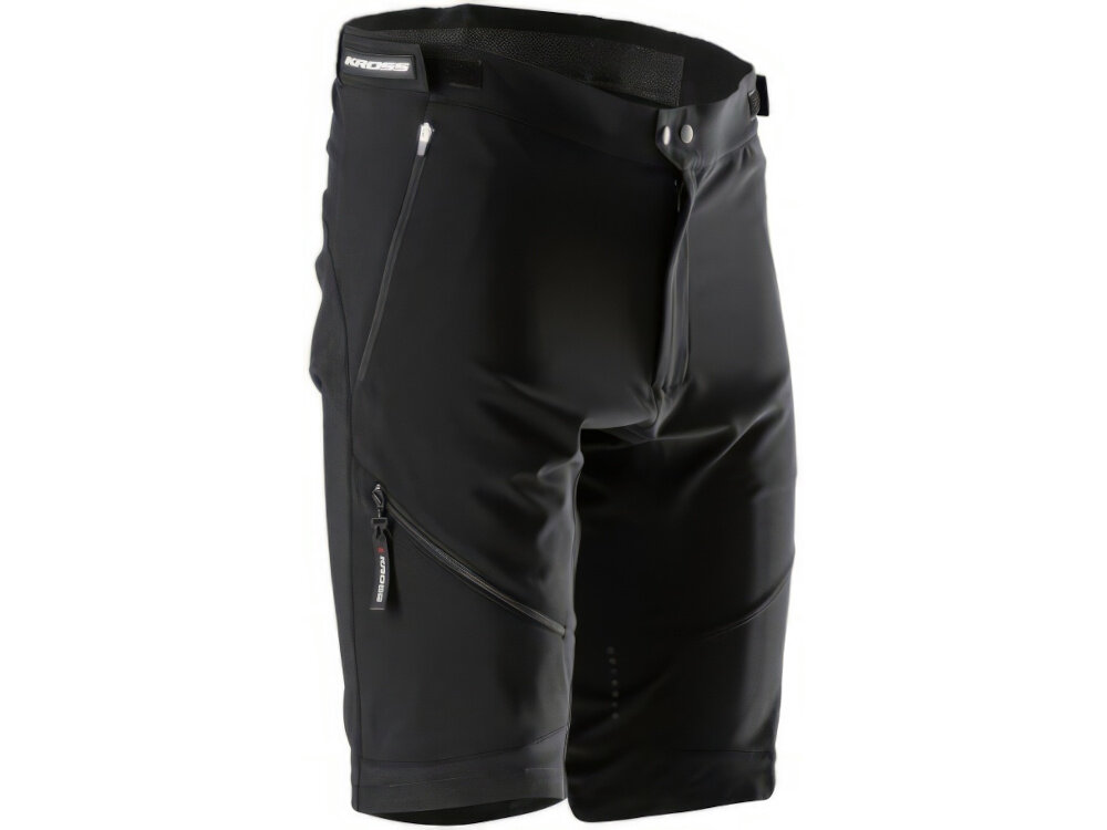 Spodenki rowerowe KROSS MTB Foret (rozmiar L) Szary spodenki na białym tle widoczne od przodu pod skosem wygoda i swoboda ruchów z lekkiej wytrzymałej tkaninie technicznej z poliestru i elastanu dopasowują się do sylwetki nie krępując nóg odporne na przetarcia