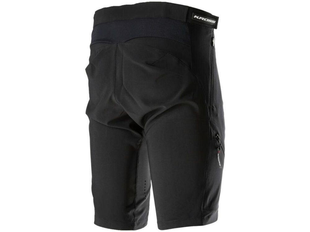 Spodenki rowerowe KROSS MTB Foret (rozmiar M) Szary spodenki na białym tle widoczne od tyłu pod skosem laserowo wycinane otwory wentylacyjne na wysokości ud odpowiednia cyrkulacja powietrza odprowadzają nadmiar ciepła i wilgoci