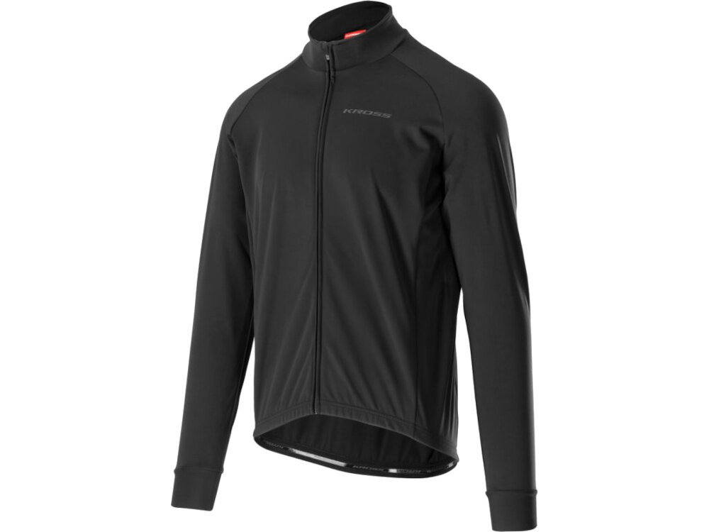 Kurtka rowerowa KROSS Veturo (rozmiar XL) Czarny kurtka na białym tle widoczna od przodu od skosem z połączenia poliestru i elastanu ultralekkia waga 250 g wytrzymała pozwala skórze oddychać komfort termiczny optymalna temperatura ciała