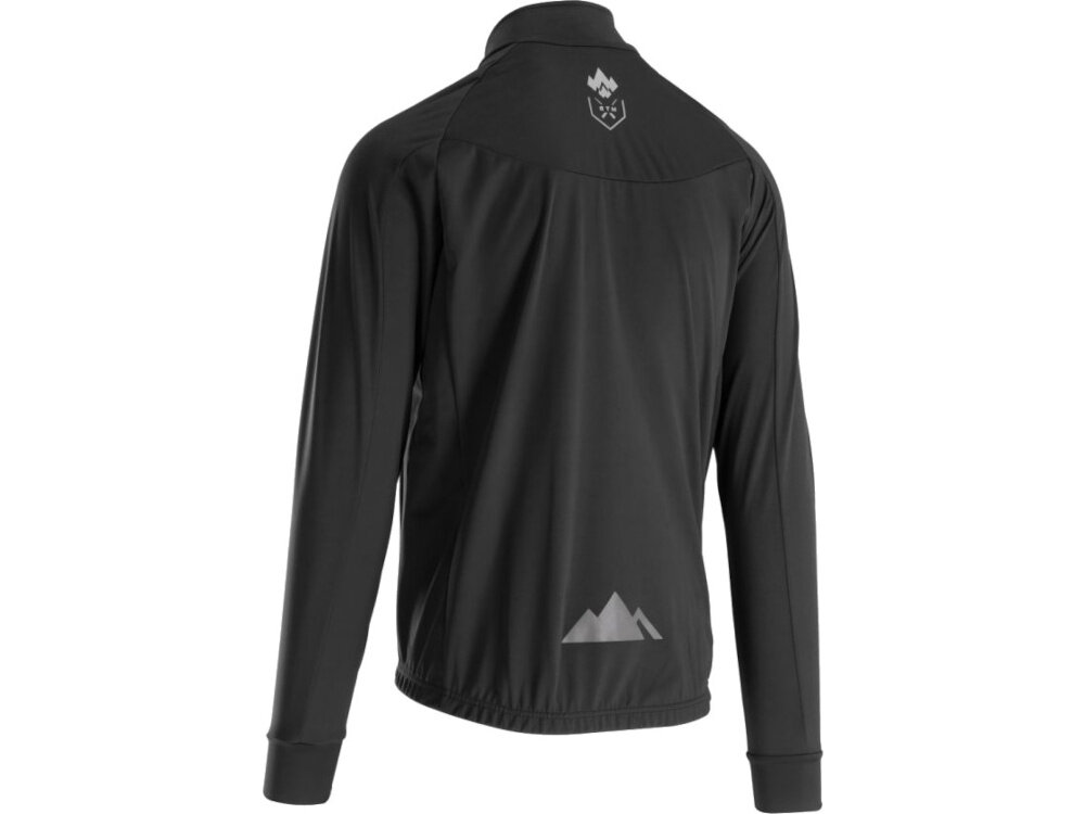 Kurtka rowerowa KROSS Veturo (rozmiar XL) Czarny kurtka na białym tle widoczna od tyłu pod skosem membrana skutecznie blokuje wodę i wiatr utrzymuje wentylację zakryty suwak z przeciwwietrzną listwą wysoka stójka dłuższe i bardziej komfortowe jazdy