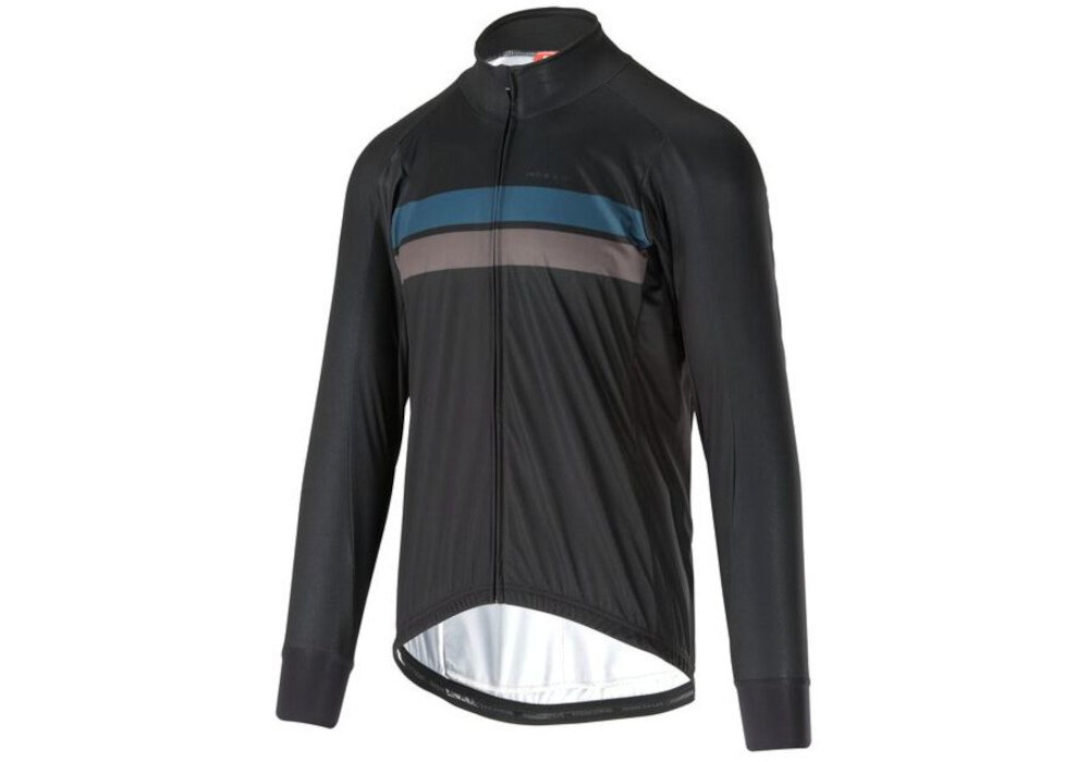 Kurtka rowerowa KROSS Arbaro (rozmiar L) Czarny kurtka na białym tle widoczna od przodu od skosem z połączenia poliestru i elastanu ultralekka waga 250 g wytrzymała pozwala skórze oddychać komfort termiczny optymalna temperatura ciała