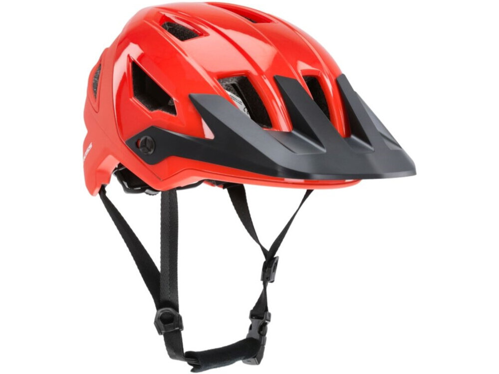 Kask rowerowy KROSS Saltare Czerwony MTB (rozmiar M) kask na białym tle widoczny od przodu pod skosem ochrona bezpieczeństwo wygoda
