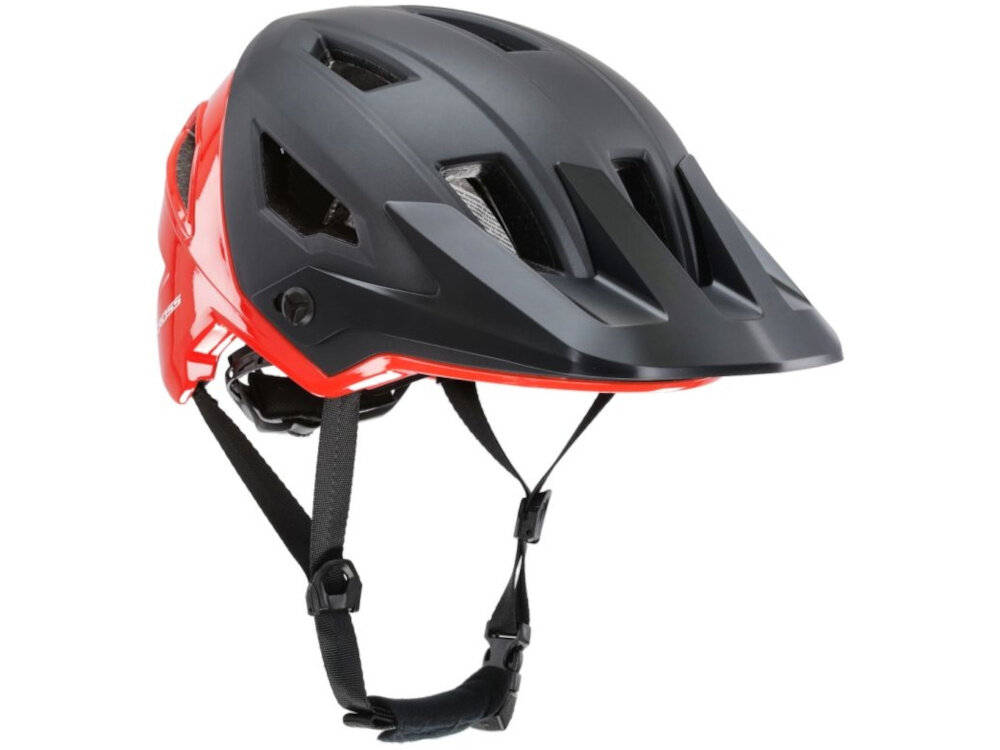 Kask rowerowy KROSS Saltare Czarny MTB (rozmiar M) kask na białym tle widoczny od przodu pod skosem ochrona bezpieczeństwo wygoda