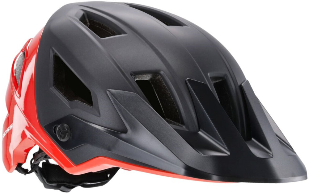 Kask rowerowy KROSS Saltare Czarny MTB (rozmiar M) kask na białym tle widoczny od przodu pod skosem bez pasków kask rowerowy typu MTB chroni głowę podczas upadków i uderzeń minimalizując ryzyko urazów kontrola komfort