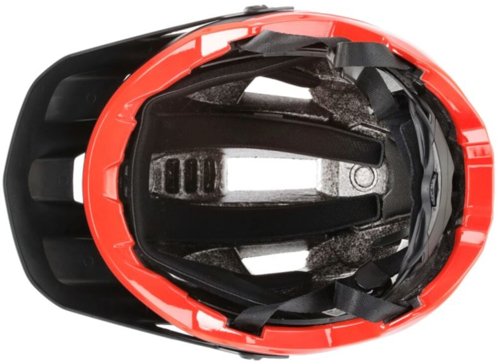 Kask rowerowy KROSS Saltare Czarny MTB (rozmiar M) kask na białym tle widoczny od wewnątrz 23 otwory wentylacyjne efektywny przepływ powietrza koncentracja komfort jazdy wewnętrzna wyściółka absorbuje pot i wpływa na komfort noszenia kasku dopasowuje się do kształtu głowy ograniczając ucisk w newralgicznych punktach