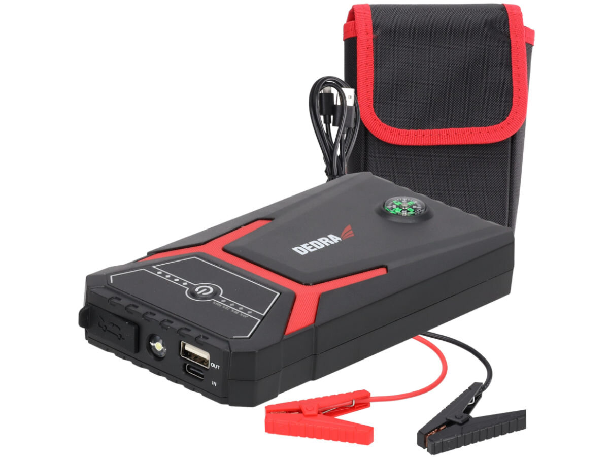 Powerbank DEDRA DEPP0800 Jump Starter 8000 mAh Czarny, rozruch, akumulator, bezpieczeństwo, mobilność, Zestaw booster DEDRA z kablami i pokrowcem