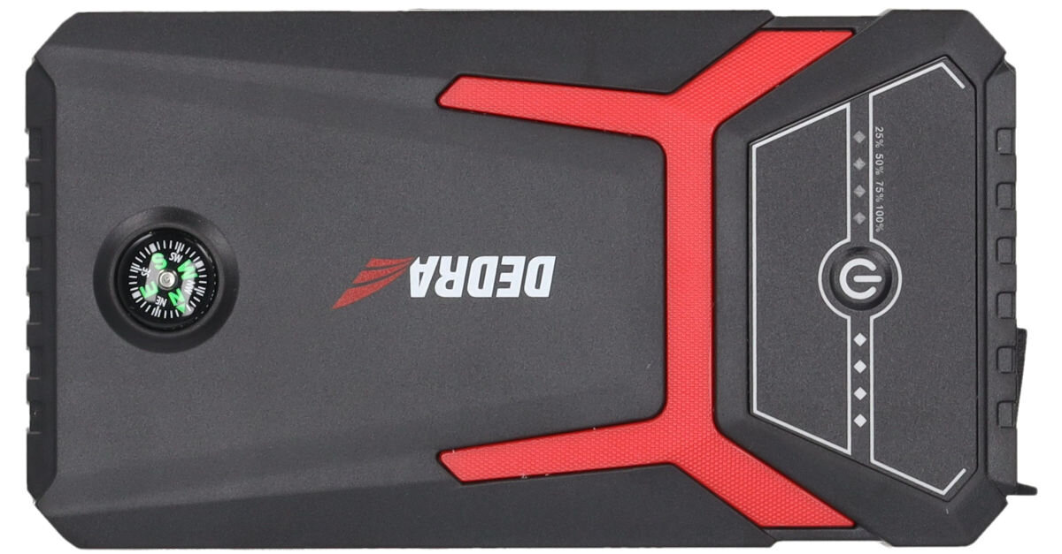 Powerbank DEDRA DEPP0800 Jump Starter 8000 mAh Czarny, kompas, orientacja, teren, podróż, Booster rozruchowy DEDRA z kompasem z góry