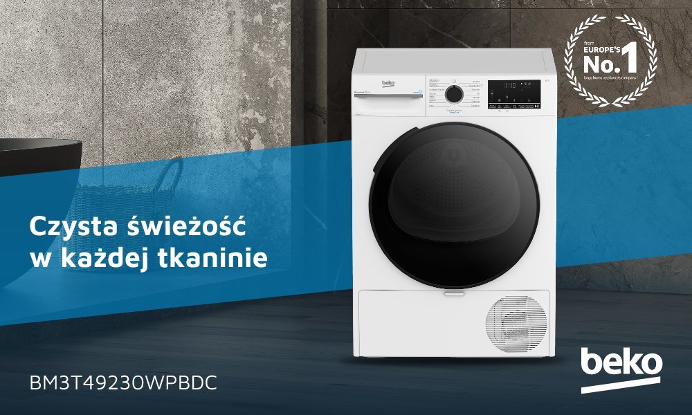 SUSZARKA BEKO BM3T49230WPBDC wizualizacja baner top front panel logo model hasło