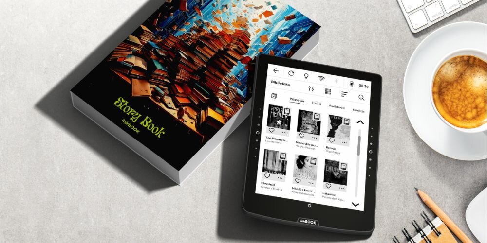 Czytnik e-booków INKBOOK Solaris 6 czytnik obok ksiazki aplikacja lektura wattpad manga plus