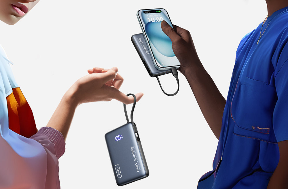 INIU Pocket Power 10000 mAh kabel z końcówką USB-C telefonu samego urządzenia smyczy - powerbank z kablem jako smycz