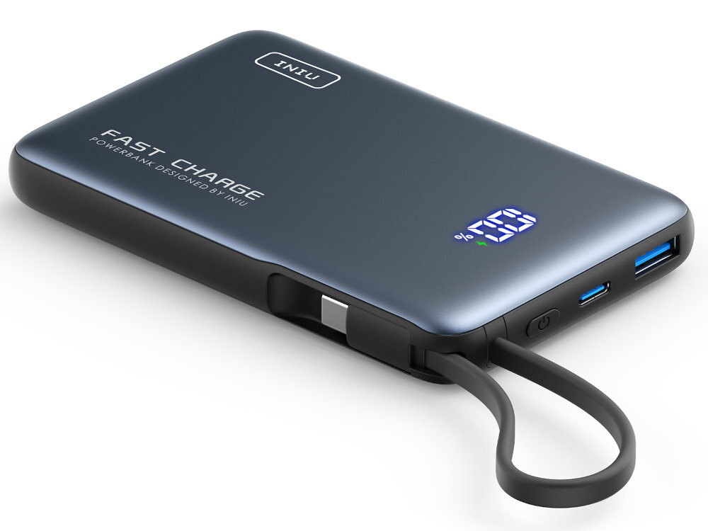 INIU Pocket Power 10000 mAh smukłej obudowie 11 x 7 x 1,8 cm 180 g torbie, plecaku czy nawet kieszeni - powerbank na leżąco