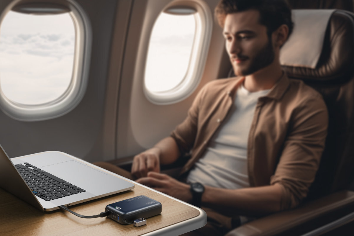 Powerbank INIU Leopard Power 25000 mAh Port USB-C o mocy 100 W Samsung Super Fast Charging 2.0  75% 30 minut 1,4 godziny port USB-C (in/out) port USB-C (out) port USB-A (out) - powerbank w samolocie