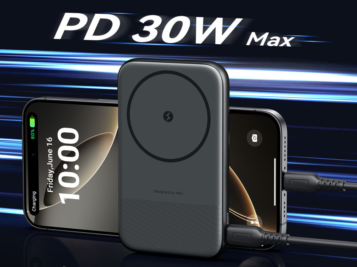 INIU MagPro Power 10000 mAh smartfon portu USB-C 30 W iPhone 16 70% baterii w około 30 minut - szybkie ładowanie powerdelivery 30 W
