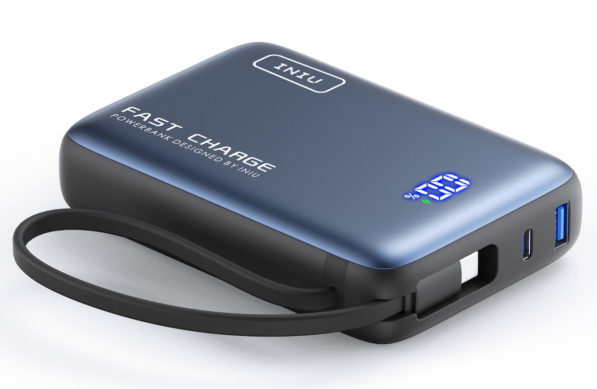 INIU Pocket Power 20000 mAh ogniwem wysokiej gęstości TinyCell - powerbank na leżąco na białym tle