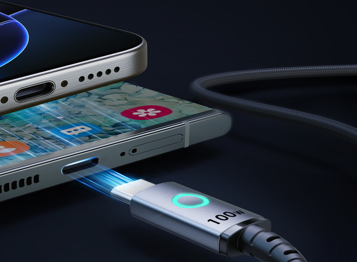 INIU Leopard 100 W Kabel USB-C/USB-C szybkie ładowanie iPhone’a 16 60% 25 minut Samsung Super Fast Charging 2.0 Samsung S24 Ultra 84% 30 minut szybkiego ładowania - kabel podłączany do telefonu