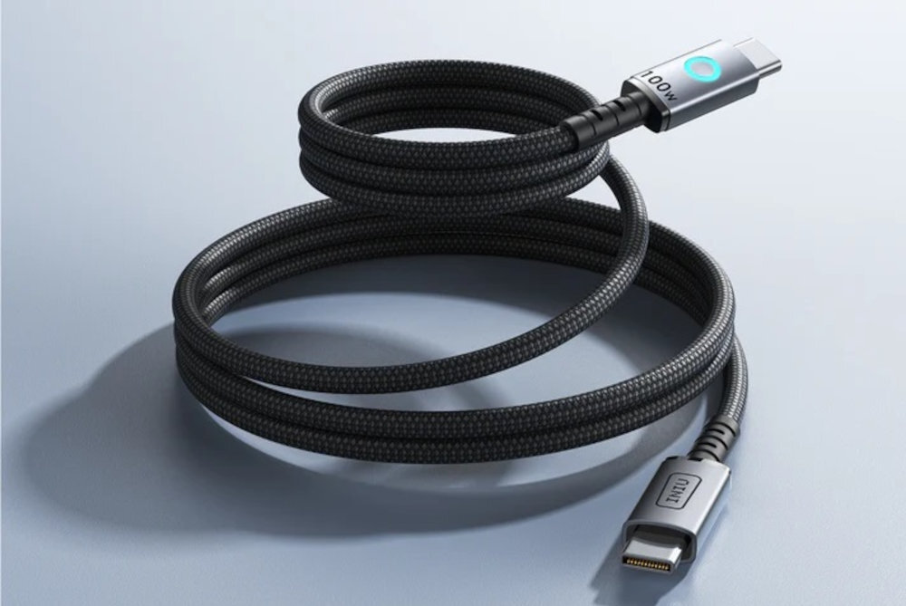 INIU Leopard 100 W Kabel USB-C/USB-C USB-C do USB-C 100 W szybkie i wydajne MacBooka Pro 16” 60% 45 minut 60% szybciej niż przy użyciu standardowego kabla 60 W - zwinięty kabel