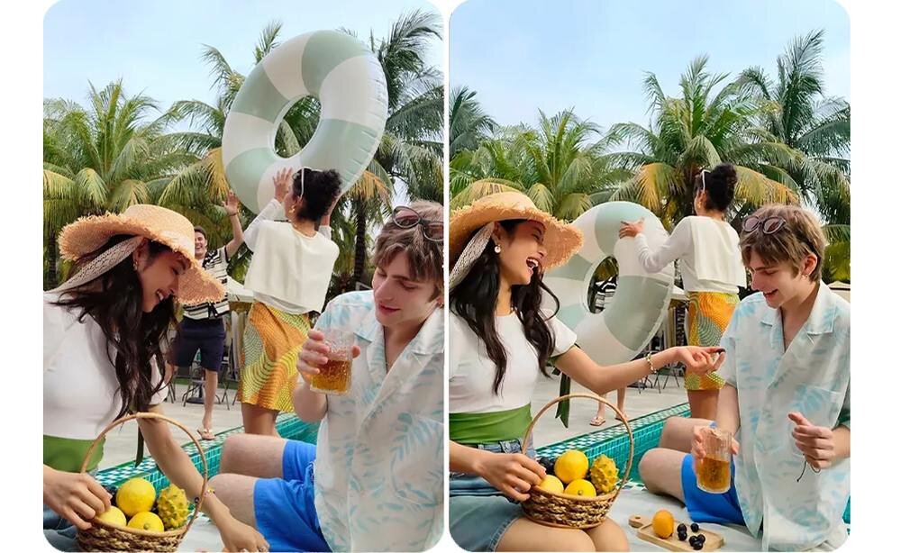 Smartfon OPPO Reno 13 f 5G 2 zdjęcia na plaży  