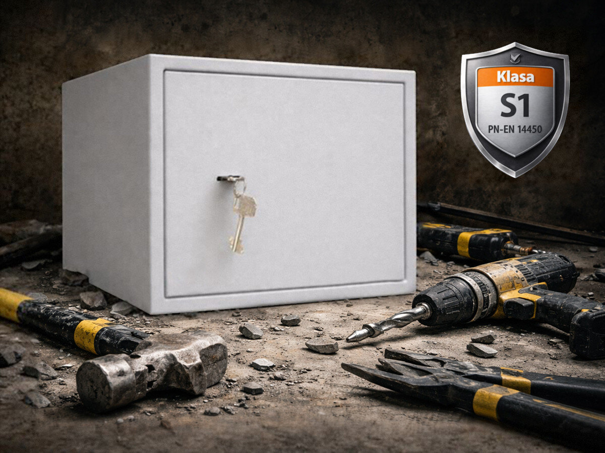 Sejf antywłamaniowy VALBERG Arsenał 30 , sejf, norma, broń, S1, sejf w tle na pierwszym planie urządzenia włamaniowe