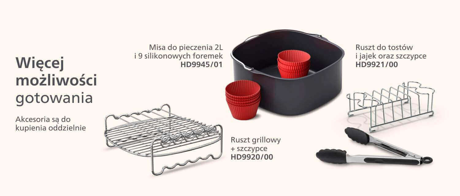 Pokazane dostępne akcesoria pasujące do airfryer Philips Dual Basket Pokazane dostępne akcesoria pasujące do airfryer Philips Dual Basket