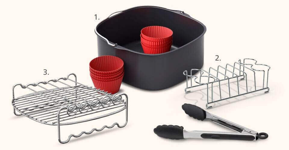 Pokazane dostępne akcesoria pasujące do airfryer Philips Dual Basket Pokazane dostępne akcesoria pasujące do airfryer Philips Dual Basket