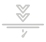 Ikona przedstawia dwie strzałki skierowane w dół nad poziomą linią, pod którą znajduje się symbol przypominający kroplę wody.