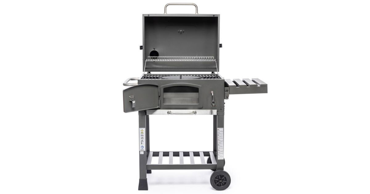 Grill węglowy ACTIVA Angular 11245K z kominem 57.5 x 42 cm, Łatwy transport i stabilność, Grill od frontu na wprost pionowo
