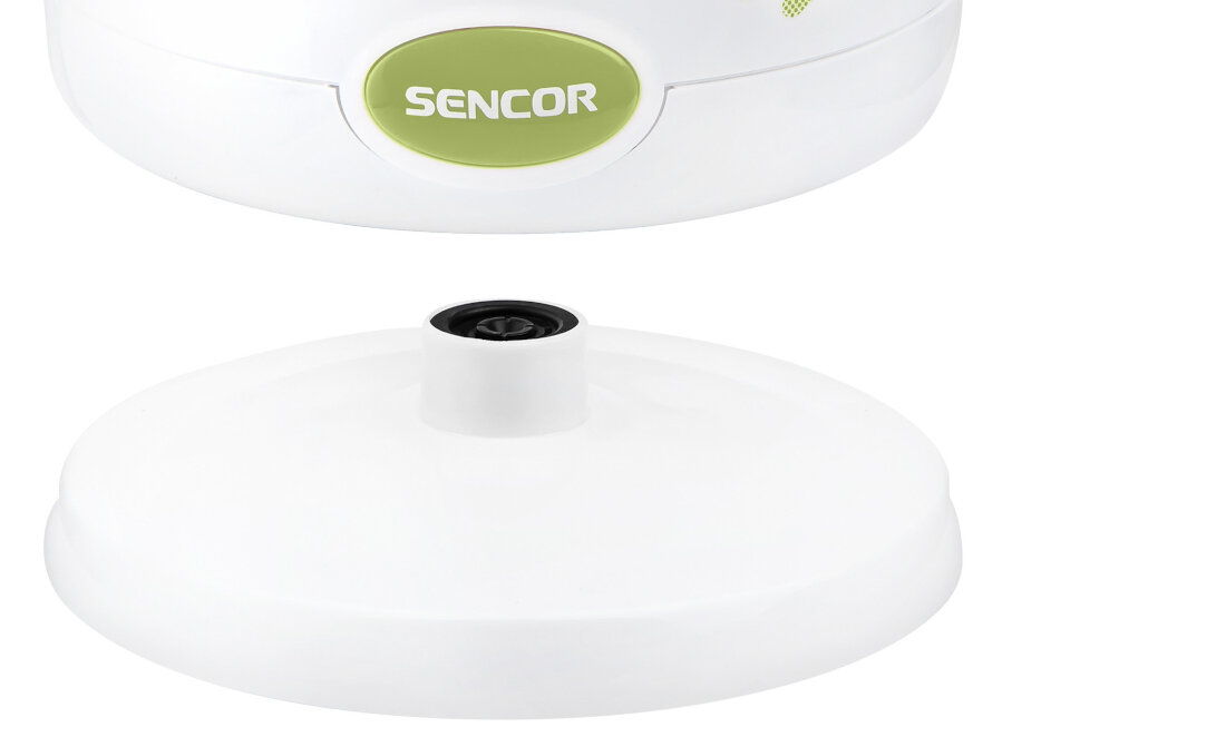Czajnik SENCOR SWK 1501GR wygoda komfort użytkowanie korzystanie Ergonomiczny uchwyt włącznik wyłącznik centralne złącze 360° podstawka Dwustronny podgląd poziomu wody precyzyjne dozowanie schowek na przewód