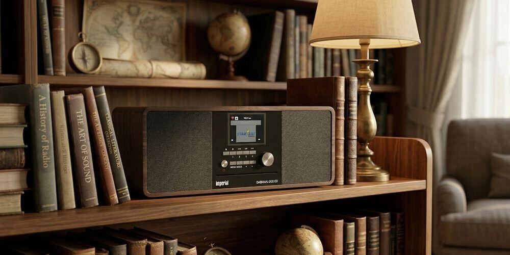 IMPERIAL Dabman i200 Bluetooth 5.0 Wi-Fi DLNA UPnP bezprzewodowe odtwarzanie muzyki, Radioodtwarzacz stojący na regale w pomieszczeniu