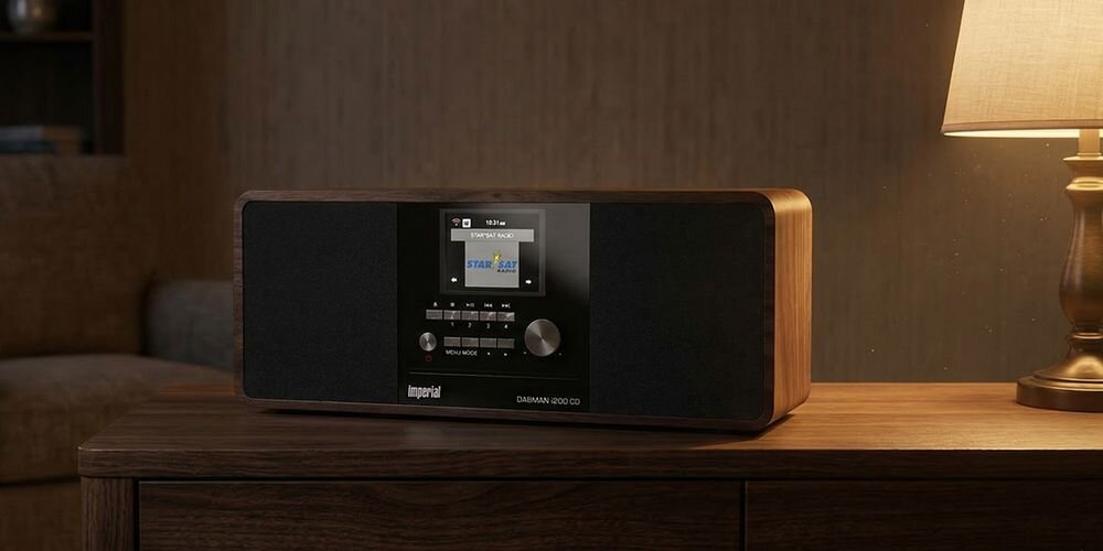 IMPERIAL Dabman i200 radio internetowe DAB+ FM CD Bluetooth Wi-Fi stereo obudowa drewno, Radioodtwarzacz stojący na komodzie w pomieszczeniu