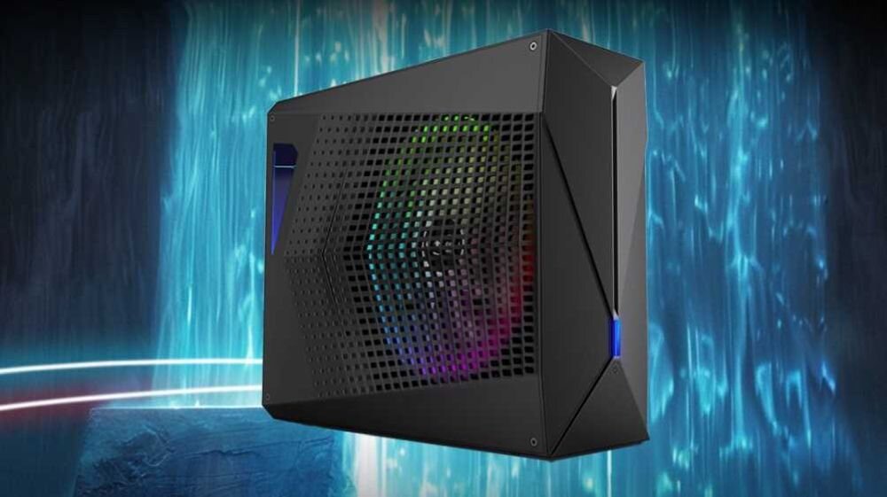 Laptop DREAMMACHINES RT5090 - System chłodzenia Dream Waterfall na tle wodosapdu. Dream Waterfall konfigurowalne podświetlenie RGB
