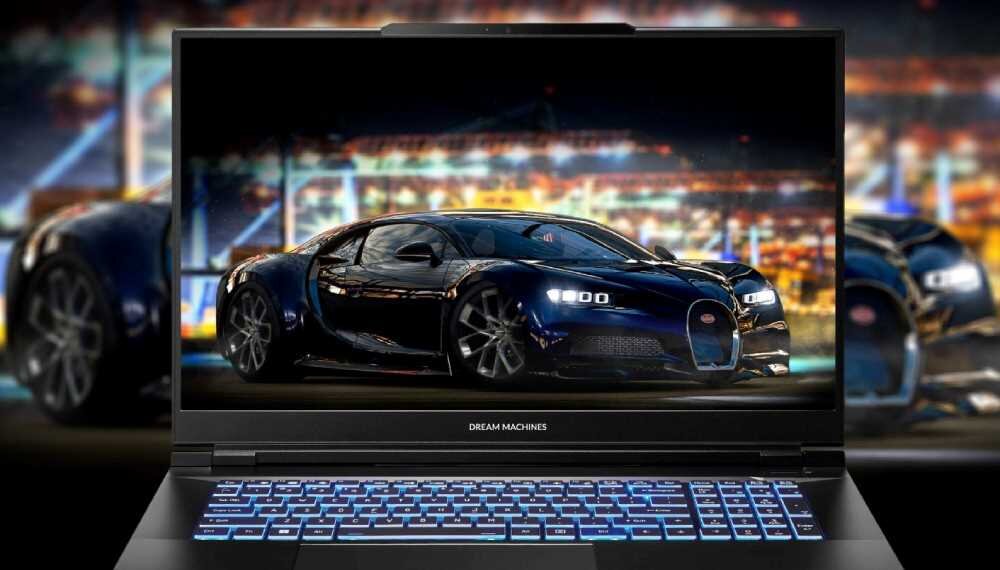 Laptop DREAMMACHINES RX5070TI - Laptop DREAMMACHINES RX5070TI z obrazem samochodu na ekranie, dobry do pracy i rozrywki. Dyski SSD Format M.2