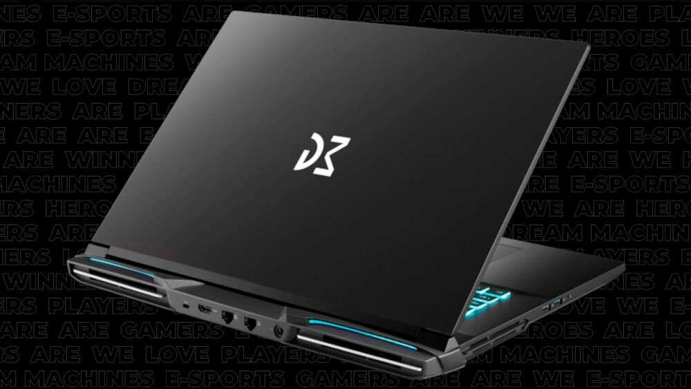 Laptop DREAMMACHINES RX5090 - Laptop DREAMMACHINES RX5090 ukazujący złącza urządzenia. port audio 3.5mm Combo Jack 2 razy 2 W Sound Blaster Studio Pro