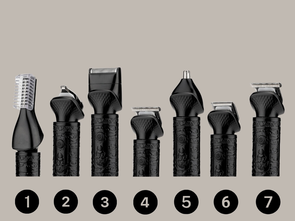 Trymer ALPHA ABS-03 strzyżenie golenie, modelowanie włosów, 7 wymiennych głowic, łatwe dopasowanie do potrzeb