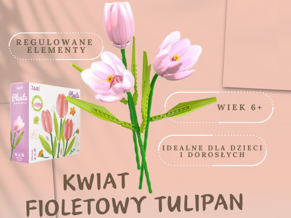 Klocki plastikowe QBI Fioletowy tulipan SA260508 kilka bukietów różne rodzaje wytrzymały plastik abs łatwy montaż dobre dopasowanie bezpieczna powierzchnia przyjazne dla dzieci