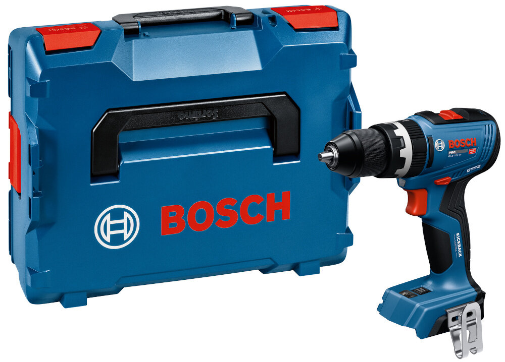 Wiertarko-wkrętarka BOSCH Professional GSB 18V-65 06019N3303 walizka i wiertarka na białym tle wysokiej klasy elektronarzędzie walizka transportowa zabezpieczy sprzęt podczas przenoszenia i transportu z niezwykle twardego i wytrzymałego tworzywa sztucznego wysoka odporność na uderzenia