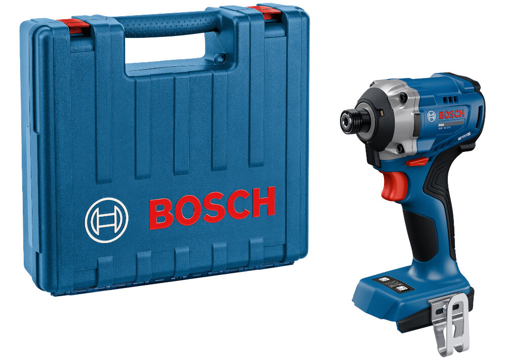 Klucz udarowy BOSCH Professional GDR 18V-215 06019N2022 klucz i walizka na białym tle wysokiej klasy elektronarzędzie walizka transportowa zabezpieczy sprzęt z niezwykle twardego i wytrzymałego tworzywa sztucznego wysoka odporność na uderzenia
