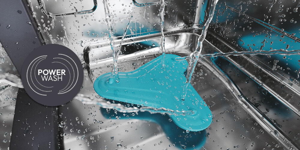 ZMYWARKA CANDY RAPIDO CF 6B4S1PA zdjęcie lifestyle ikona grafika dno woda spryskiwanie System PowerWash usuwanie zabrudzeń dodatkowe strumienie wody łatwe skuteczne czyszczenie