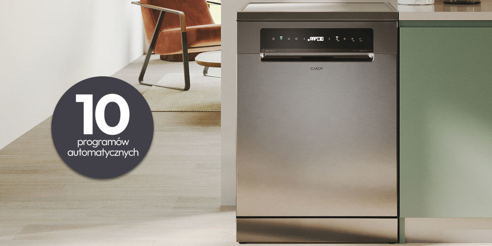 ZMYWARKA CANDY RAPIDO CNF 4A4S3PSX zdjęcie lifestyle kuchnia wizualizacja panel front zamknięta 10 programów automatycznych eco Intensywny Uniwersalny, Nocny Szybki 59’