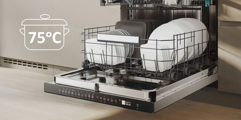 ZMYWARKA HAIER WASHLENS PLUS 2 XU 6B4M3PSX AI SMART zdjęcie lifestyle ikona grafika otwarta kosz naczynia Program Intensywny 75°C wysoka temperatura akcesoria dziecięce butelki