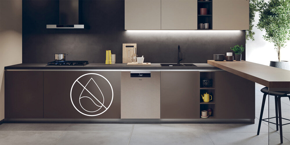 ZMYWARKA HAIER WASHLENS PLUS 2 XU 6B4M3PSX AI SMART zdjęcie lifestyle front ikona grafika kłódka zamknięta kuchnia zabudowa System Total Water Block Total Water Block blokada ochrona przed zalaniem niezawodność bezpieczeństwo użytkowanie AquaStop